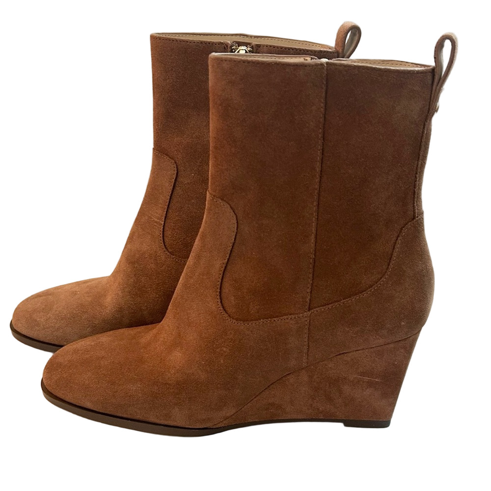 Authentic Coach Brown Suede Wedge Booties Size 8 NEW